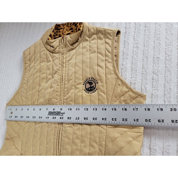 EP Pro Pebble Beach Womens Full-Zip Quilted Vest Small Beige Leopard Collar Logo - Picture 6 of 7
